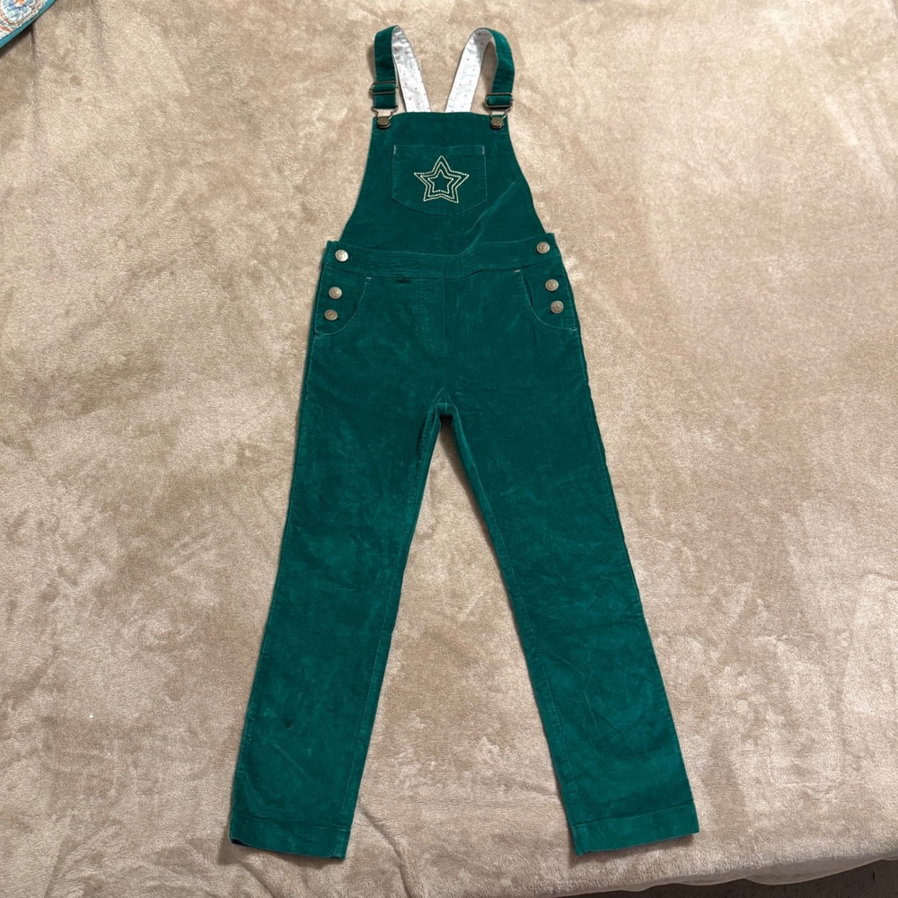 Boden Girls Emerald Green Corduroy Star Overalls Dungarees Size 8-9Y